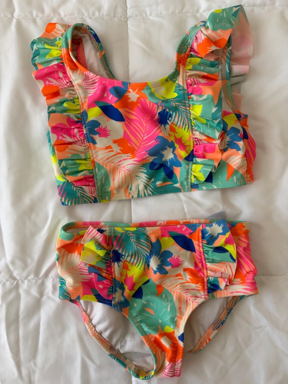 Cat & Jack Tropical Ruffle Two-Piece Bikini in Pink, Green, Blue, Orange